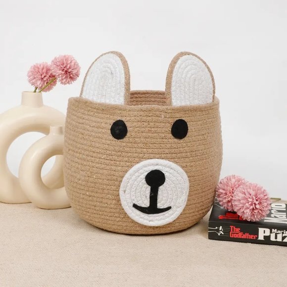 pepme Other - Animal Face look shape basket for kids storage, brown, white, black, 9x9, cotto